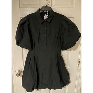 SIMKHAI Black Puff Sleeve Shirt Dress Button Front Mini Size 12 NWT